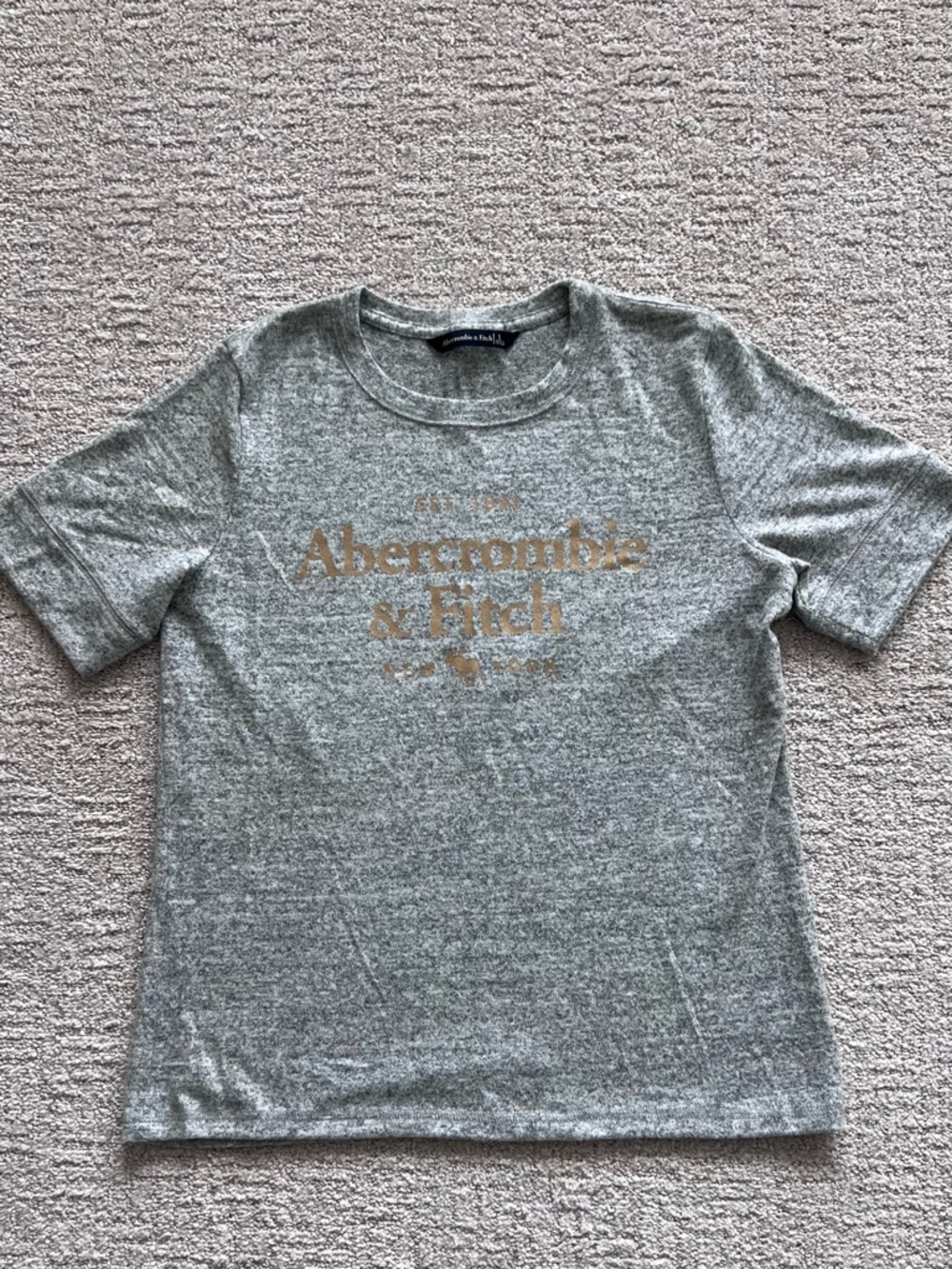 Abercrombie & Fitch Logo Cozy Heather Gray Crewneck Tee with Gold Accent